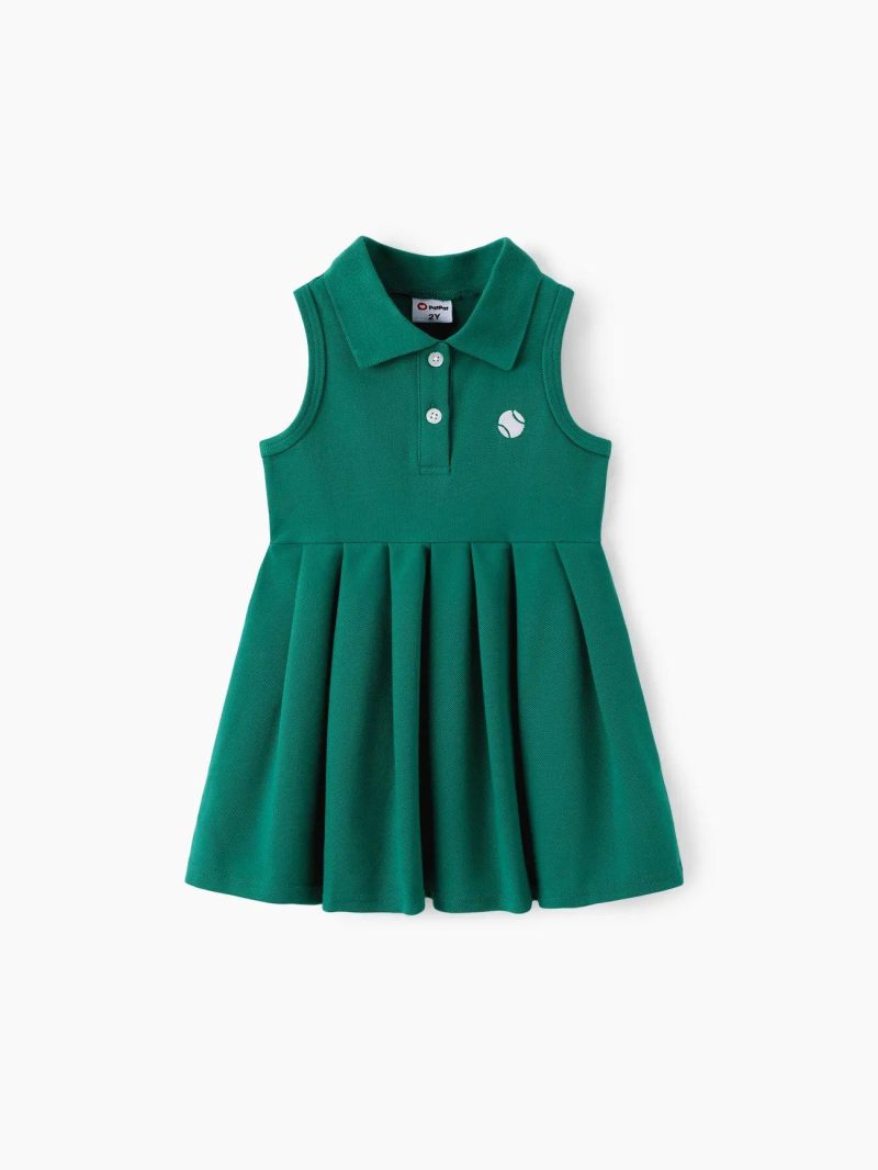 Dresses | Toddler Girls Lapel Collar Ruffled Sleeveless Dress Green