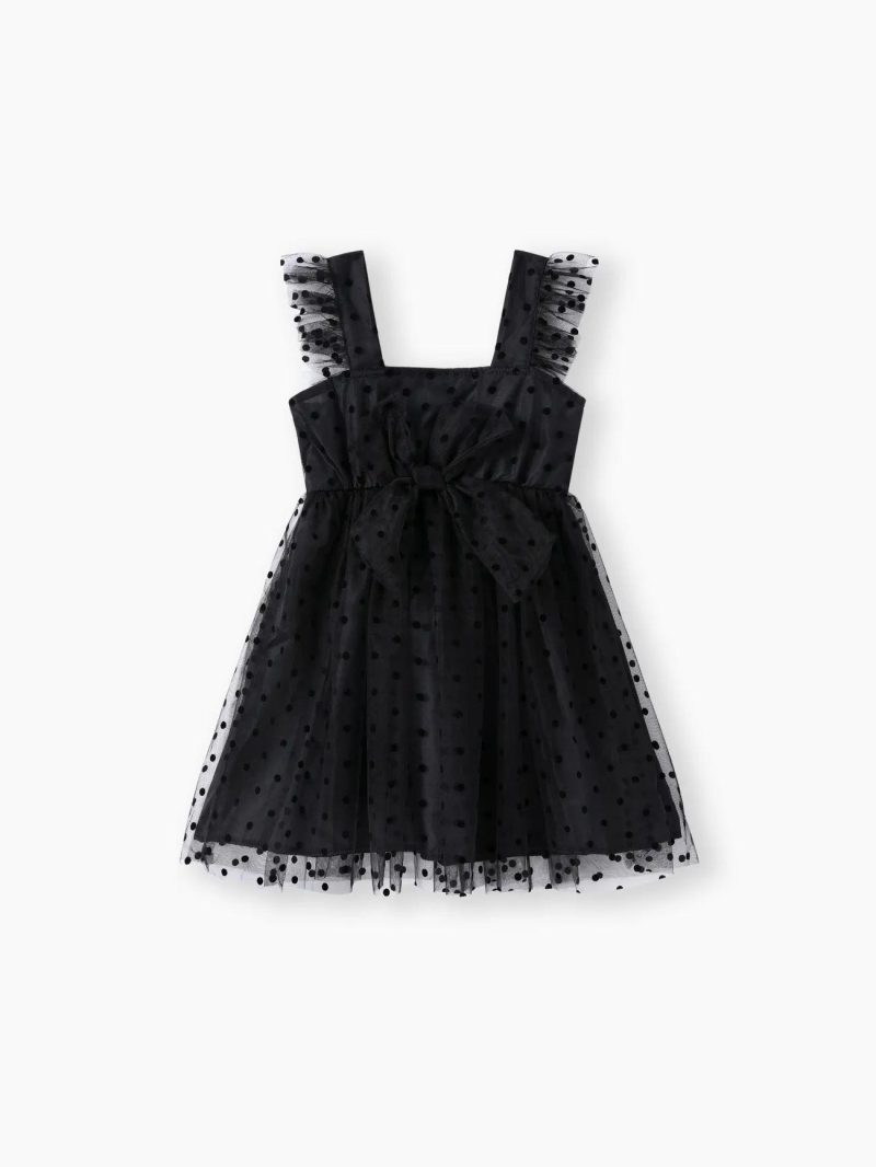 Dresses | Toddler Girls Polka dots Square Neck Bowknot Mesh Design Cami Dress Black