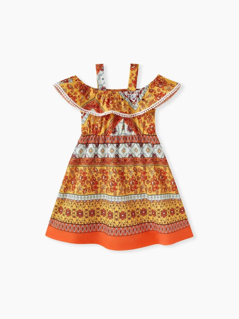 Dresses | Toddler Girls Sweet Ethnic Dress with Ruffle Edge – 1pcs Orange