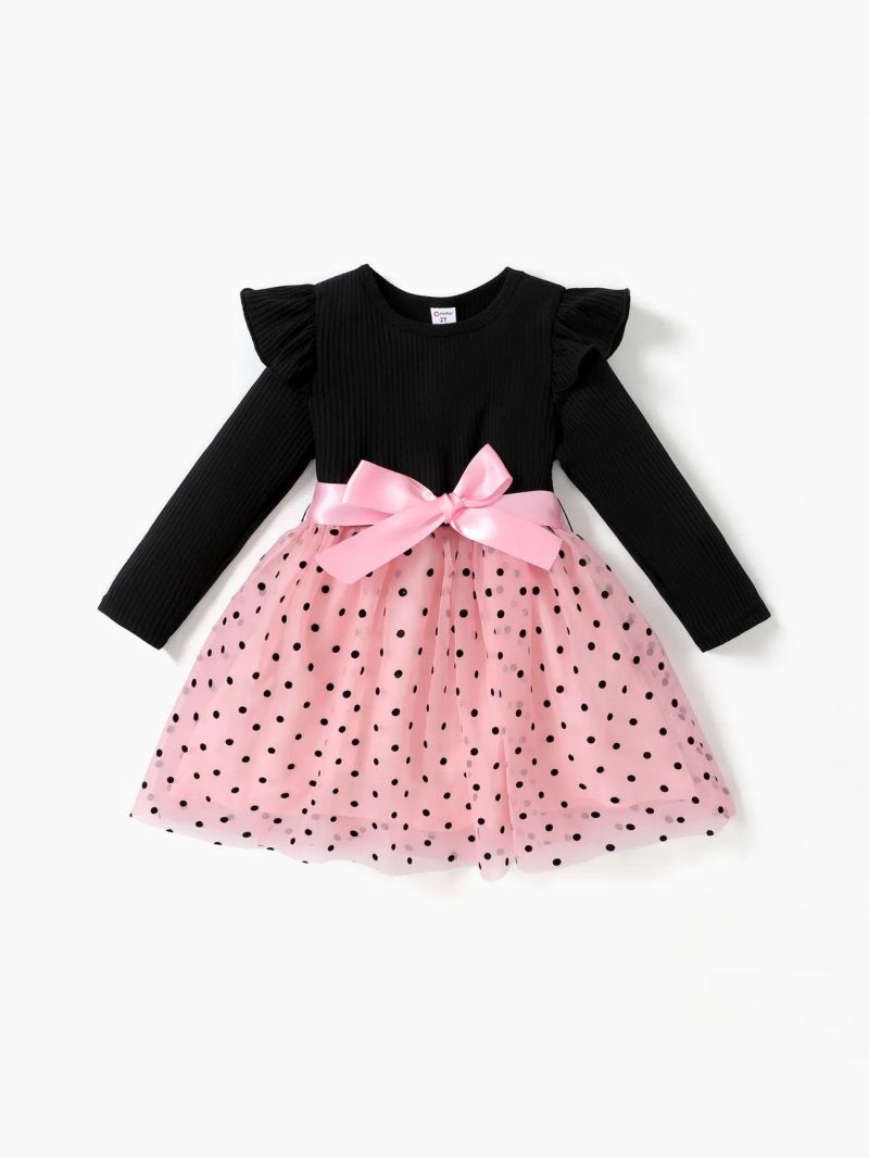 Dresses | Toddler Girls Sweet Polka Dot Flutter Sleeve Dress Pink