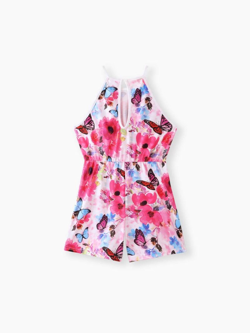 Jumpsuits | Girls Allover Floral Print Halter Romper Pink