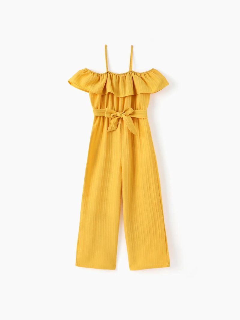 Jumpsuits | Girls Cami Ruffled Jumpsuit with Belt Yellow|Mint Green