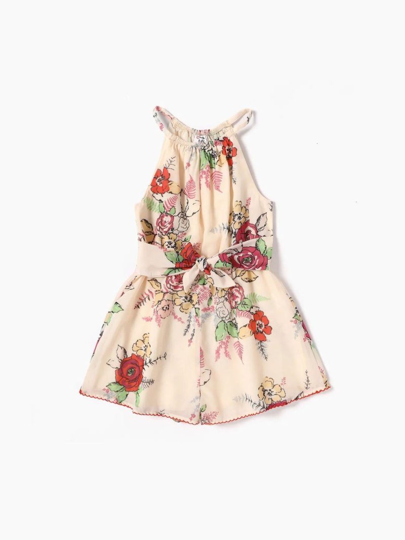 Jumpsuits | Girls Floral Print Halterneck Jumpsuit Apricot