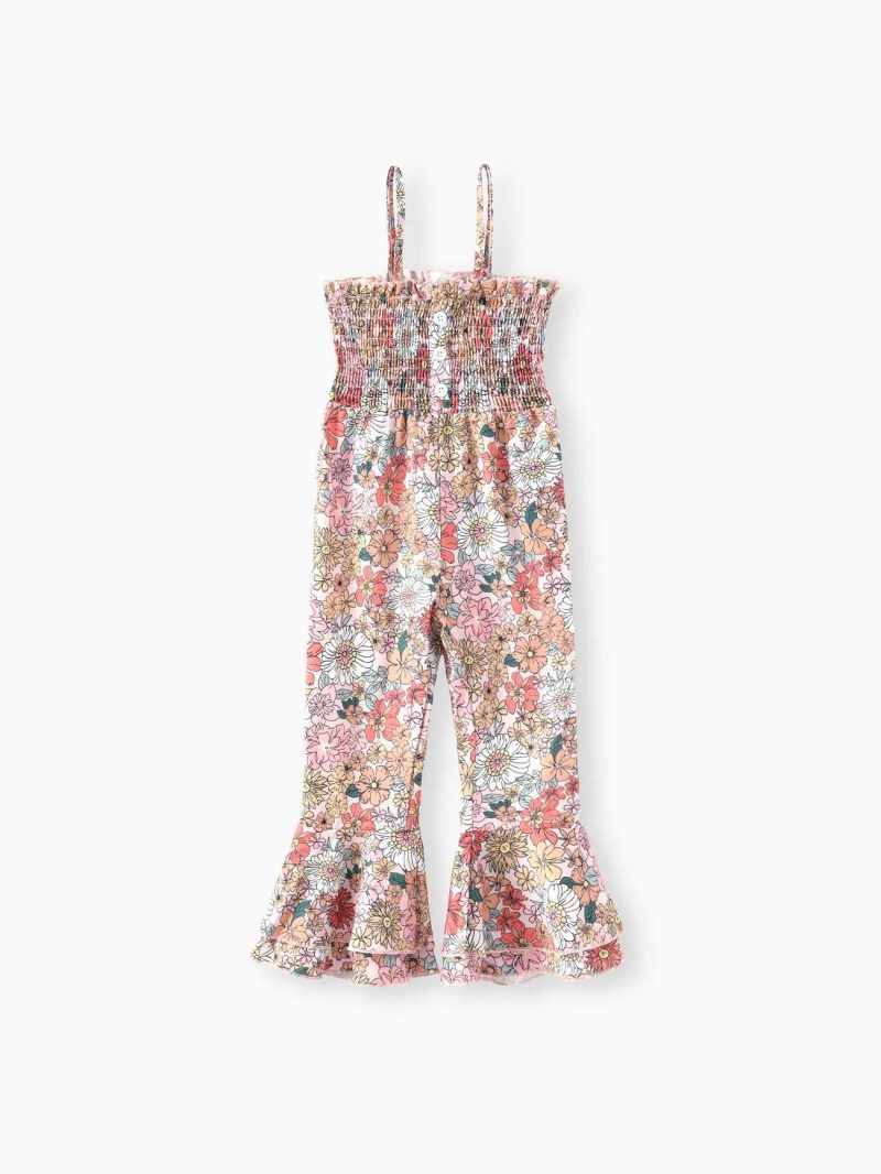 Jumpsuits | Girls|Toddler Girls Floral Horn Edge Girls Jumpsuit – 100% Polyester – Sweet Style Multicolour-1