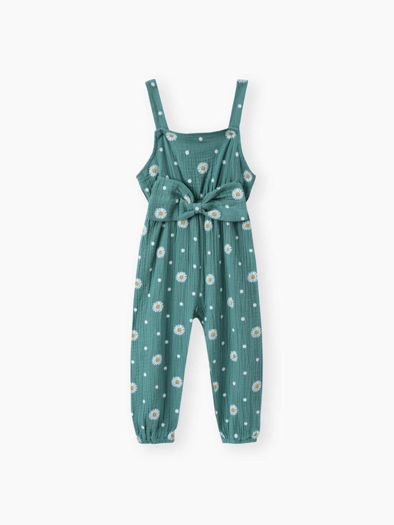 Jumpsuits | Toddler Girls 100% Cotton Floral Print Bowknot Design Sleeveless Jumpsuit Light Green|Pink|Yellow