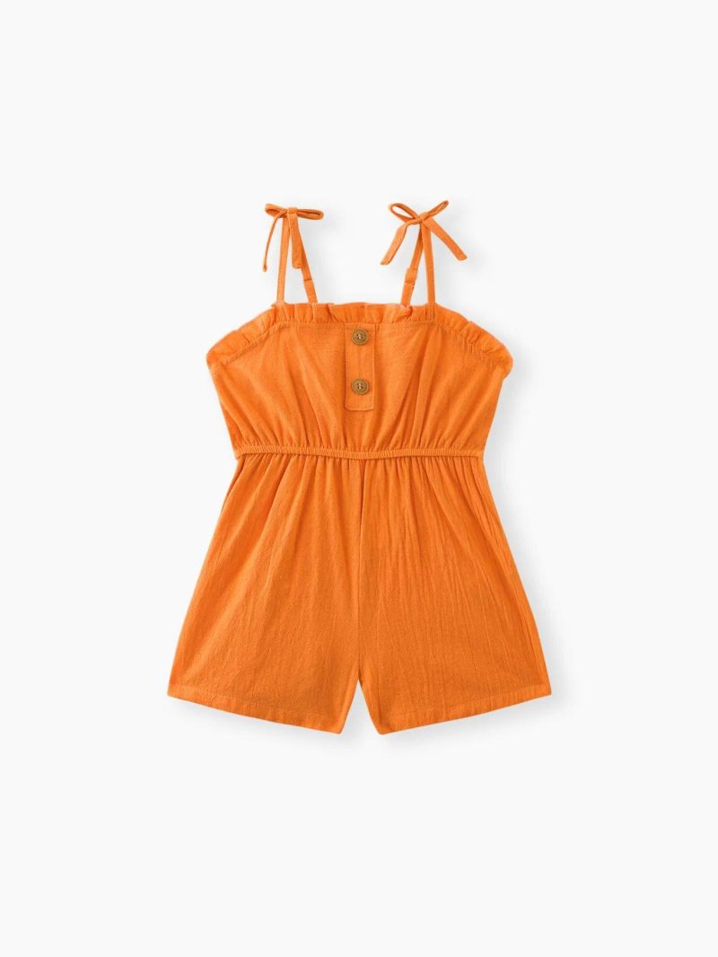 Jumpsuits | Toddler Girls Bowknot Design Stripe/Floral Print/Orange Cami Romper White|Orange|Orangewhite