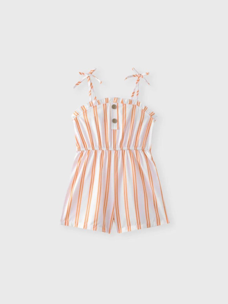 Jumpsuits | Toddler Girls Bowknot Design Stripe/Floral Print/Orange Cami Romper White|Orange|Orangewhite