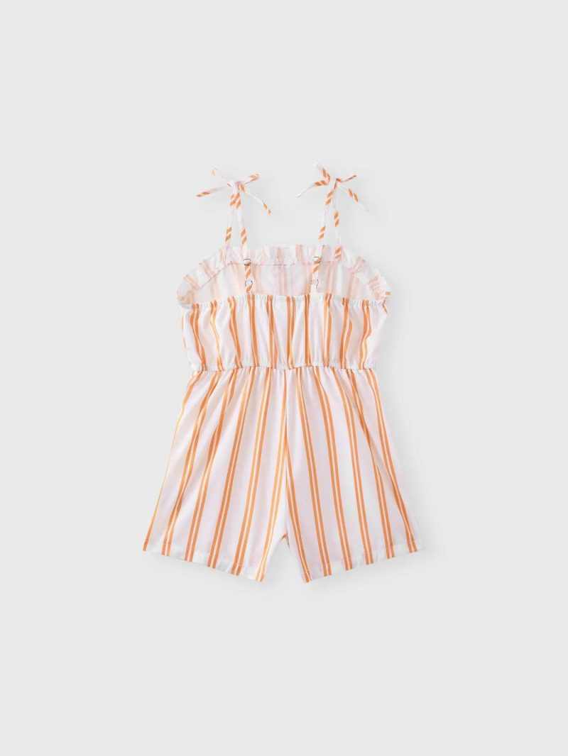 Jumpsuits | Toddler Girls Bowknot Design Stripe/Floral Print/Orange Cami Romper White|Orange|Orangewhite