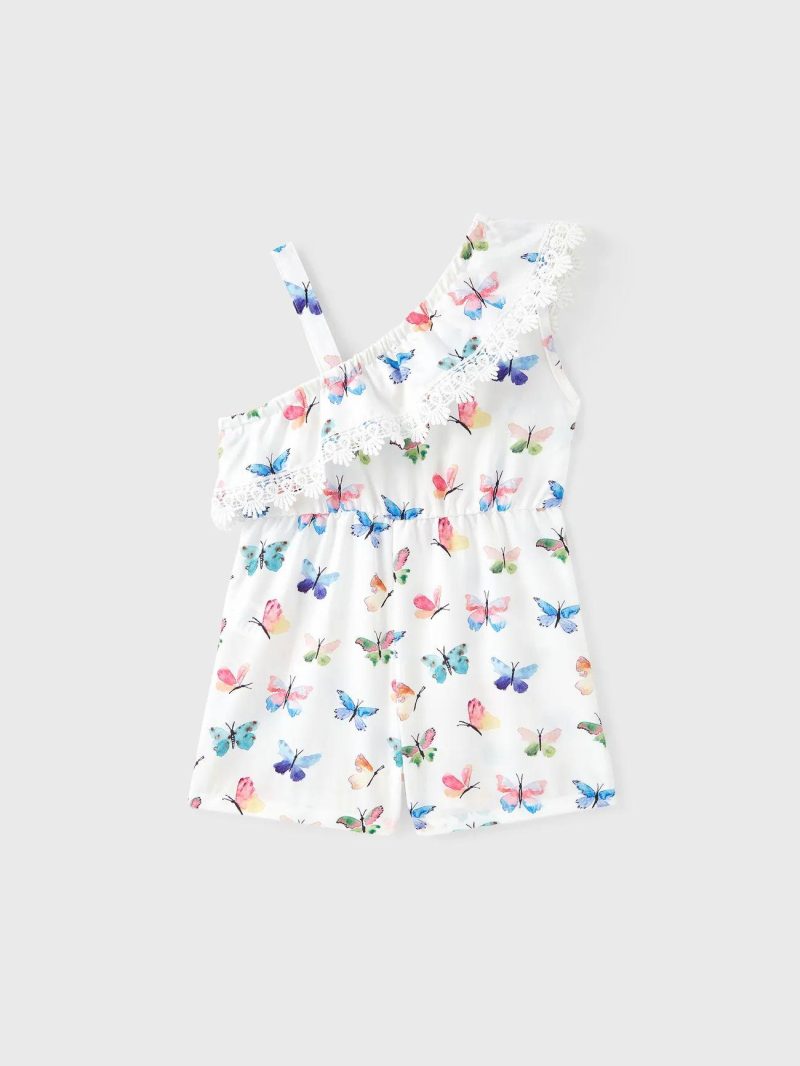 Jumpsuits | Toddler Girls Butterfly Print One-Shoulder Cami Romper White