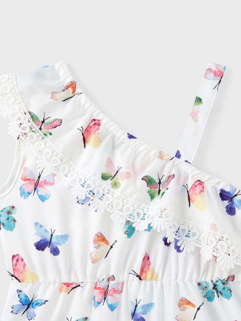 Jumpsuits | Toddler Girls Butterfly Print One-Shoulder Cami Romper White