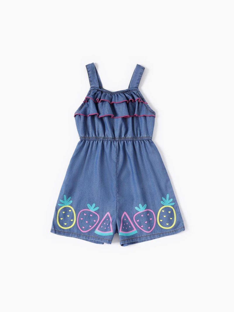 Jumpsuits | Toddler Girls Cooling Denim Ruffled Jumpsuit Denimblue