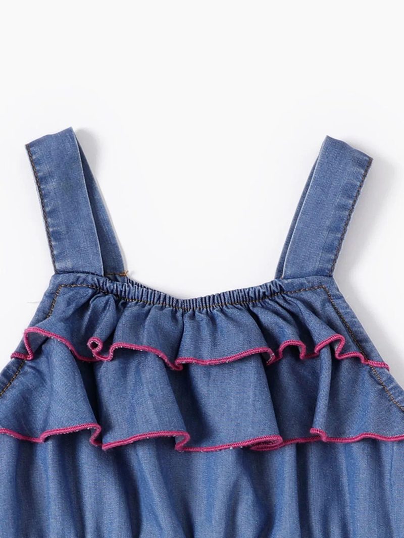 Jumpsuits | Toddler Girls Cooling Denim Ruffled Jumpsuit Denimblue