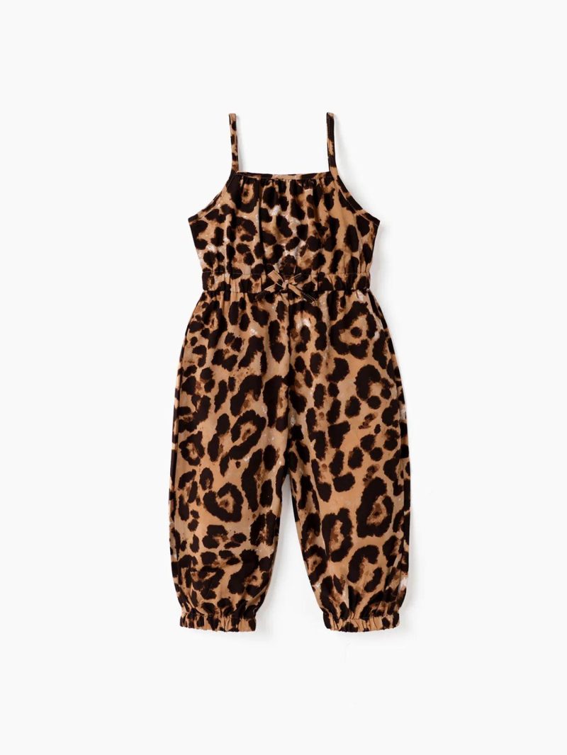 Jumpsuits | Toddler Girls Leopard Print Bowknot Design Slip Jumpsuits Brown