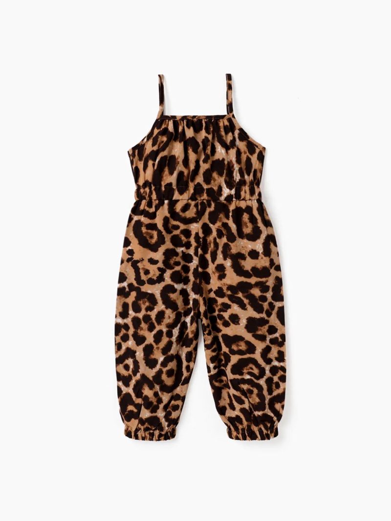 Jumpsuits | Toddler Girls Leopard Print Bowknot Design Slip Jumpsuits Brown