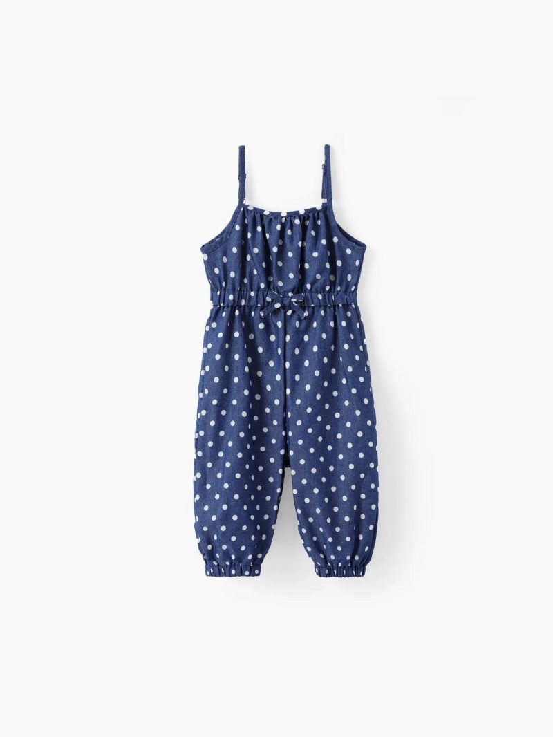 Jumpsuits | Toddler Girls Polka dots Bowknot Design Denim Cami Jumpsuits Deep Blue|Blue