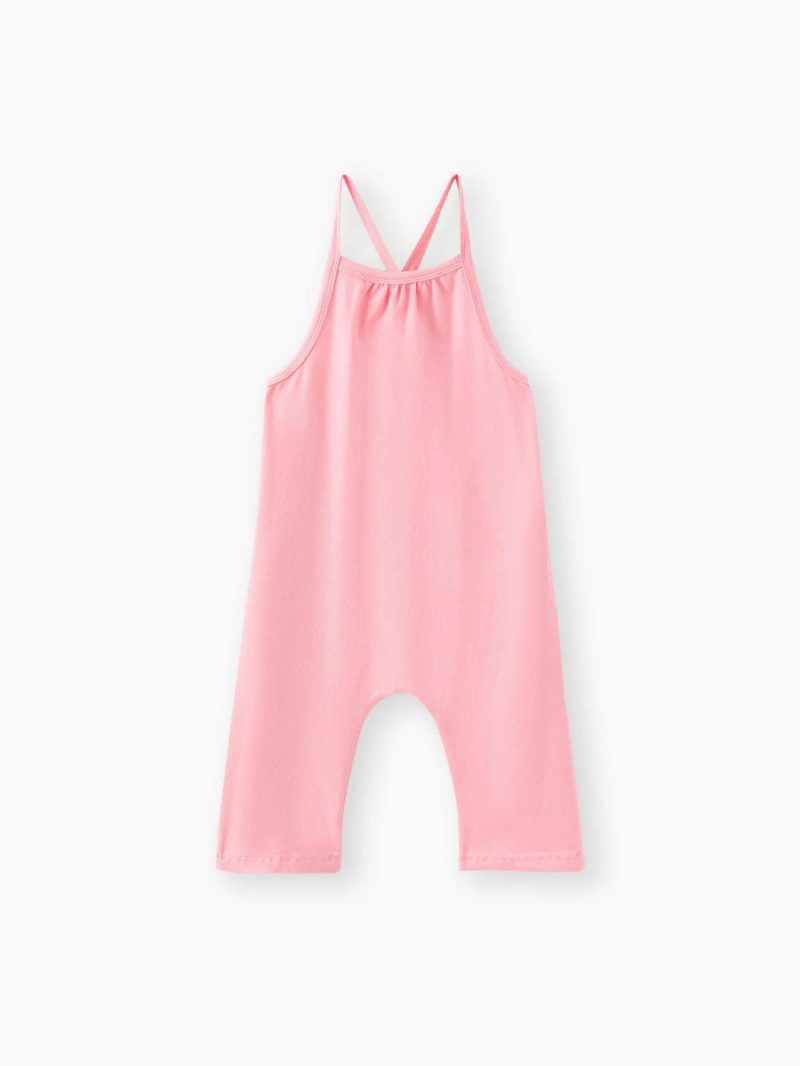 Jumpsuits | Toddler Girls Solid Color Cotton Sleeveless Jumpsuit Pink|Blue|Tenderyellow