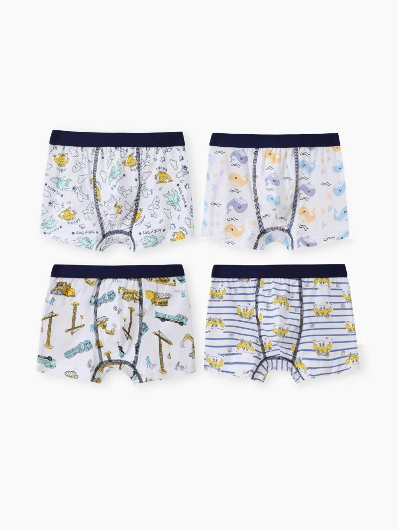 Pajamas ＆ Underwear | Toddler Boys 4 Pieces  Cotton Underwear Set with Marine Element, Childlike Style Blue