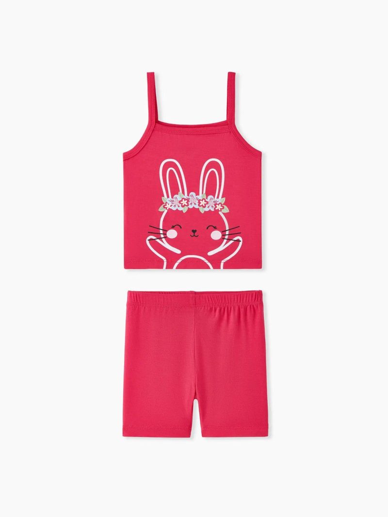 Pajamas ＆ Underwear | Toddler Girls 2pcs Bamboo Fiber Rabbit Print Camisole and Shorts Pajama Set Roseo