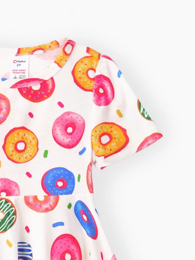 Pajamas ＆ Underwear | Toddler Girls 2pcs Childlike Donut Print Pajamas with Headband Pink|Multicolour-1