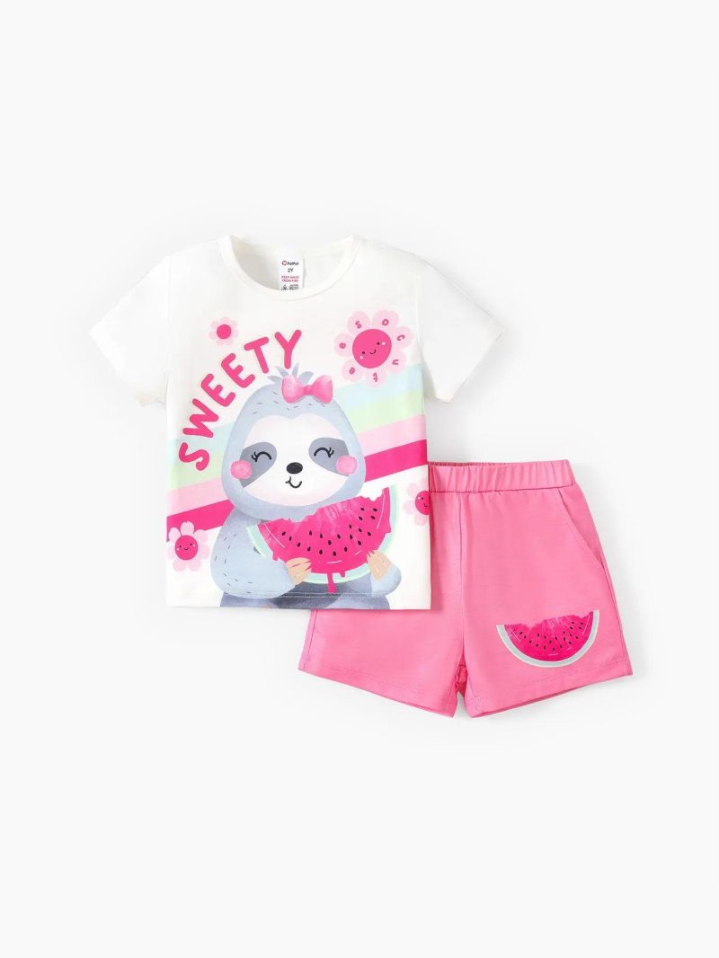 Pajamas ＆ Underwear | Toddler Girls 2pcs Childlike Sloth Pattern Pajamas Set Pink