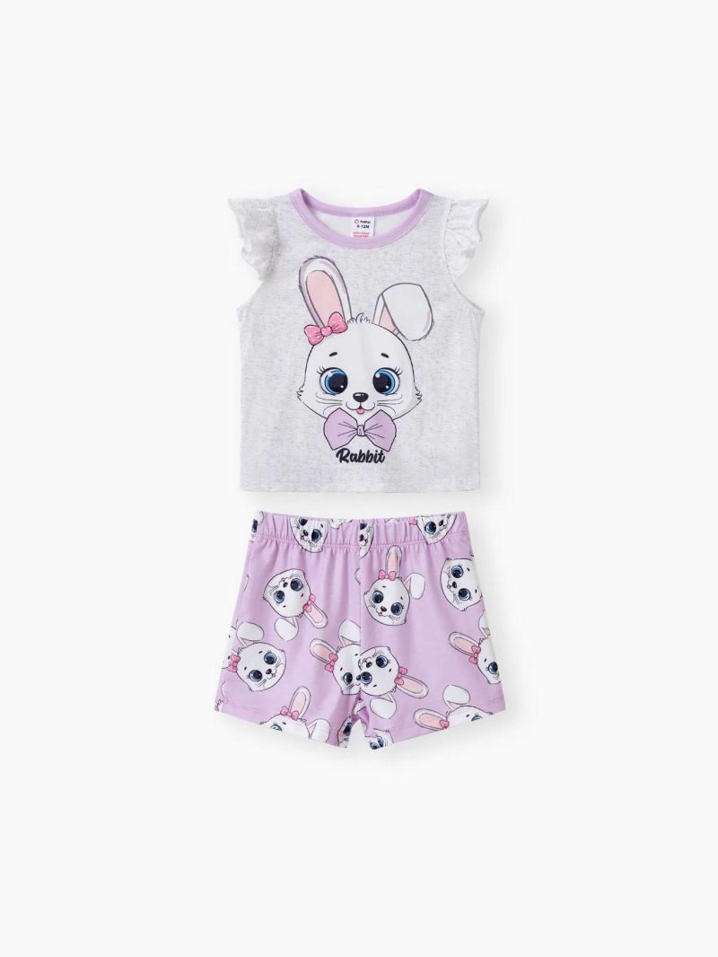 Pajamas ＆ Underwear | Toddler Girls 2pcs Rabbit Print Tee and Shorts Pajama Set Light Purple