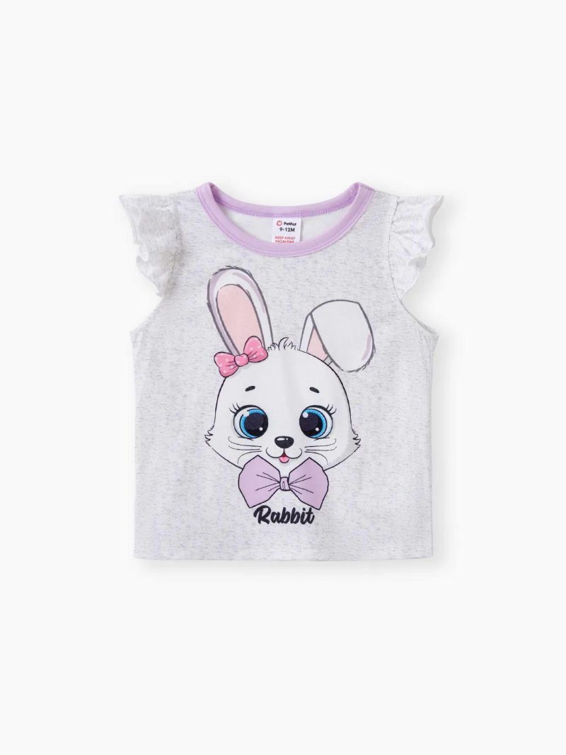 Pajamas ＆ Underwear | Toddler Girls 2pcs Rabbit Print Tee and Shorts Pajama Set Light Purple