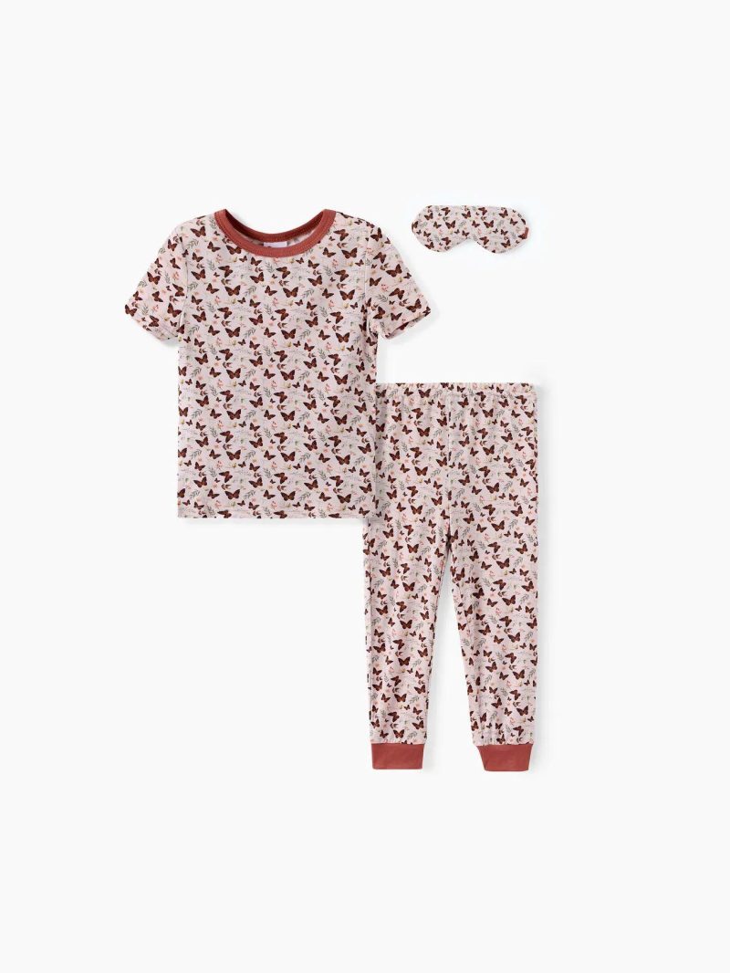 Pajamas ＆ Underwear | Toddler Girls  3pcs Childlike Butterfly Tight Pajamas Brick Red