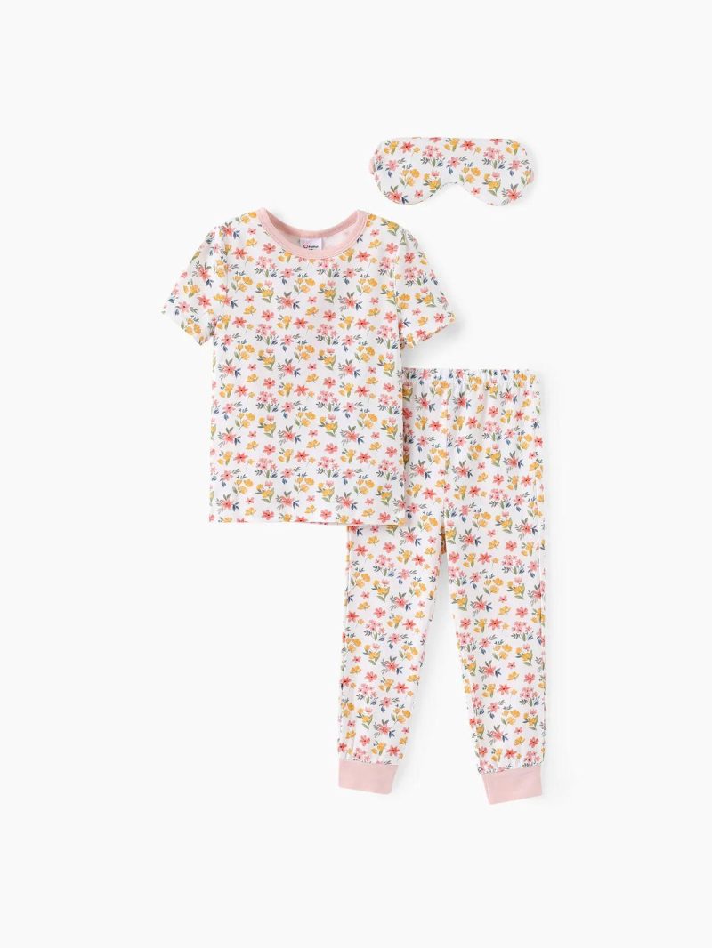 Pajamas ＆ Underwear | Toddler Girls 3pcs Floral Tight Pajama Set Pink|Coralredwhite