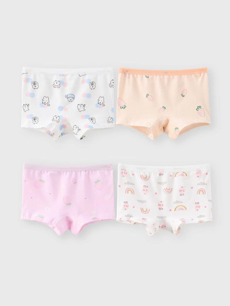 Pajamas ＆ Underwear | Toddler Girls Childlike Fruits and Vegetables 4pcs Cotton Tight Underwear for Girls Pink