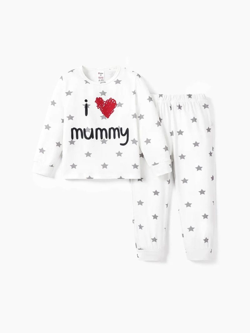 Pajamas ＆ Underwear | Toddler Girls|Toddler Boys 2pcs Letter and Heart Pattern Pajamas White|Redwhite