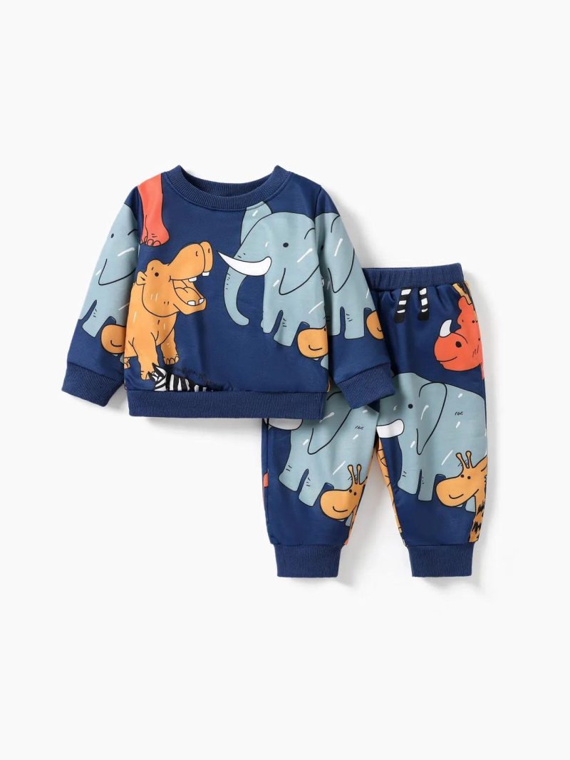 Sets | Baby Boys 2pcs Animal-patterned Childlike Style Set Blue|Colorful