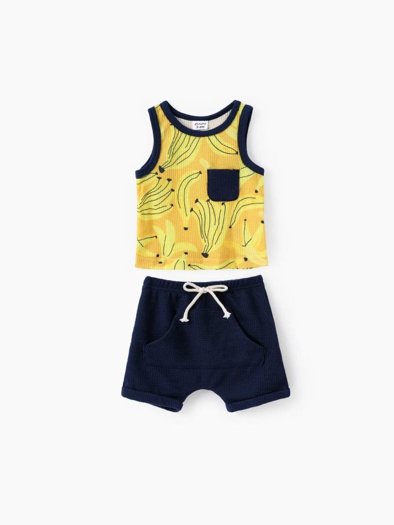 Sets | Baby Boys 2pcs Banana Print Tank Top and Shorts Set Tenderyellow