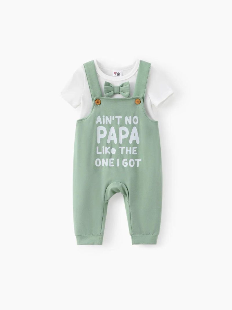 Sets | Baby Boys 2pcs Bowknit Romper and Letter Print Overalls Set Greenwhite|Redblack