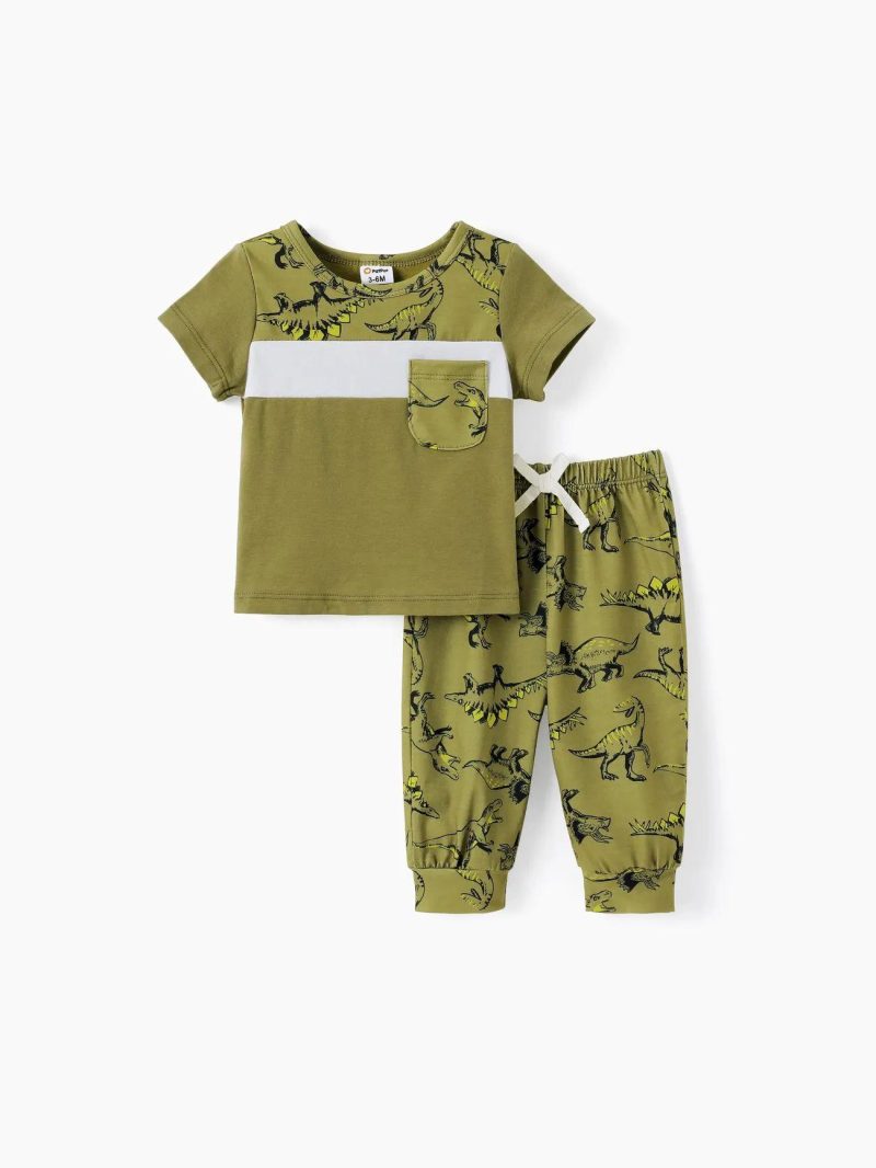 Sets | Baby Boys 2pcs Dinosaur Print Tee and Pants Set Army Green