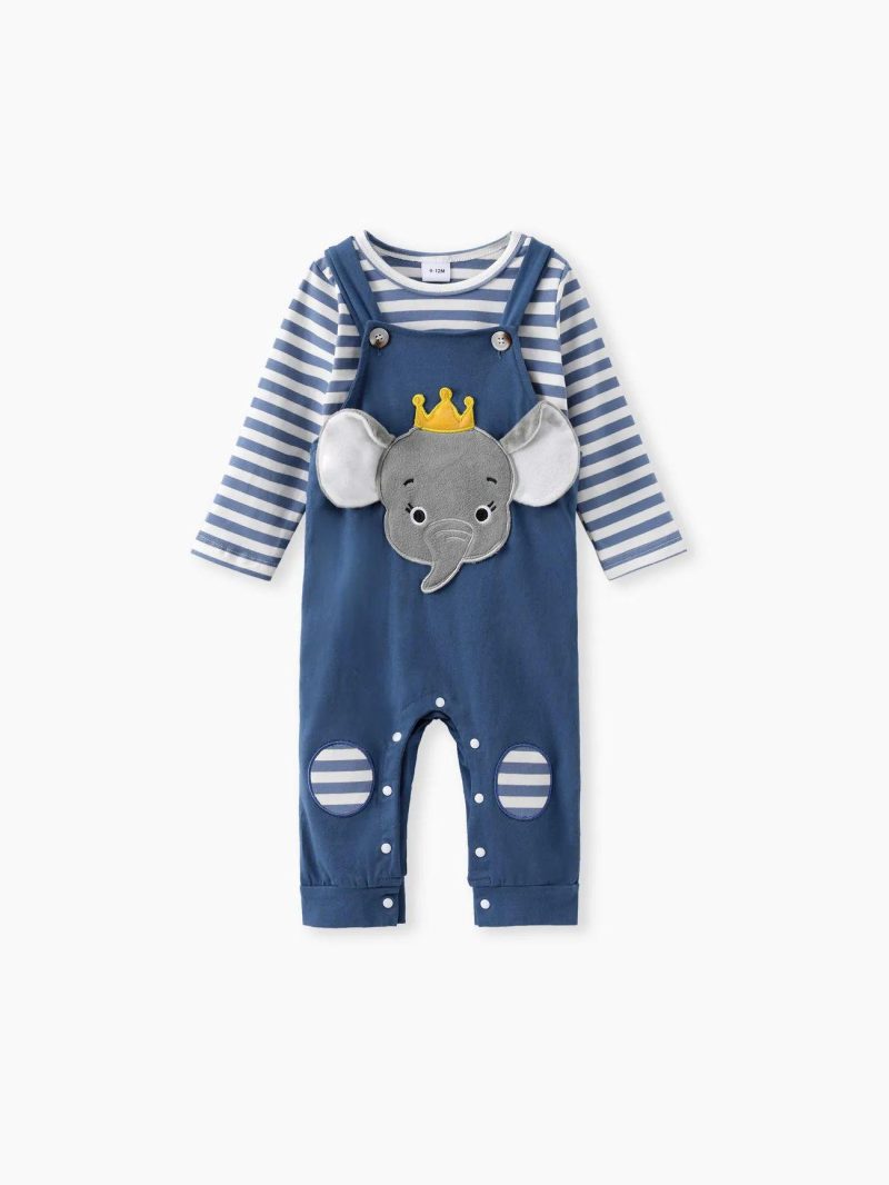 Sets | Baby Boys 2pcs Elephant and Stripe Pattern Hyper-Tactile 3D Design Set Blue