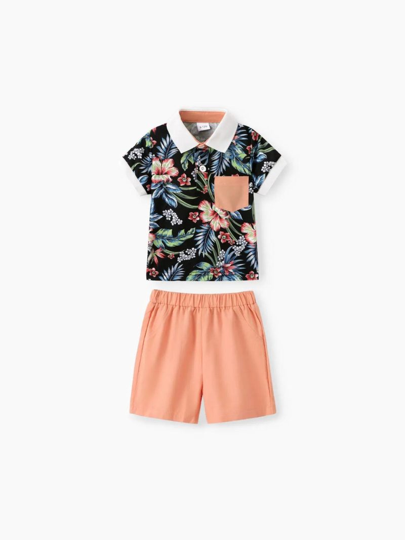 Sets | Baby Boys 2pcs Floral Print Short-sleeve Polo Shirt and Solid Shorts Set Multi-Color