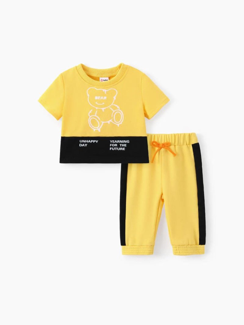 Sets | Baby Boys 2pcs Letter Print Colorblock Tee and Pants Set Yellow