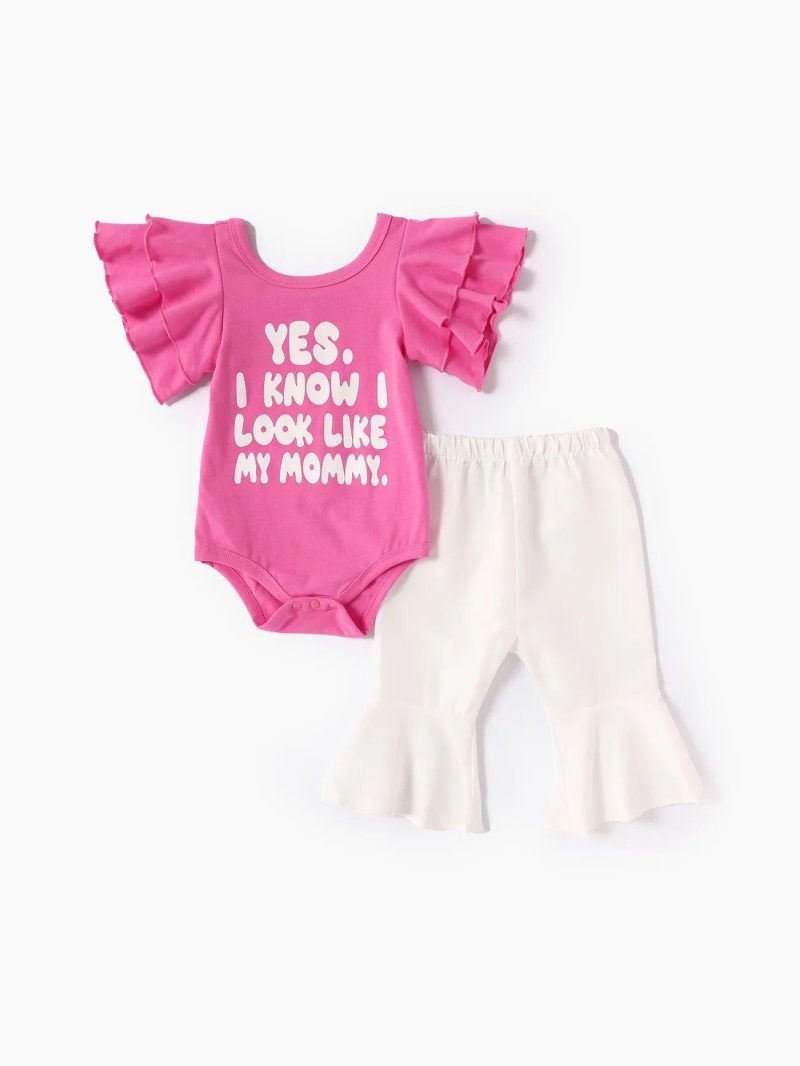 Sets | Baby Girls 2pcs Sweet Letter Print Romper and Flared Pants Set  Roseo