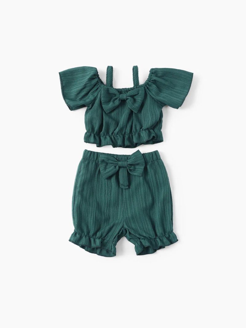 Sets | Baby Girls Sweet Off-Shoulder 2pcs Polyester Set Green