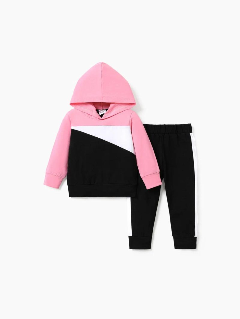 Sets | Baby Girls|Baby Boys 2pcs 95% Cotton Long-sleeve Colorblock Hoodie and Sweatpants Set Pink|Color Block