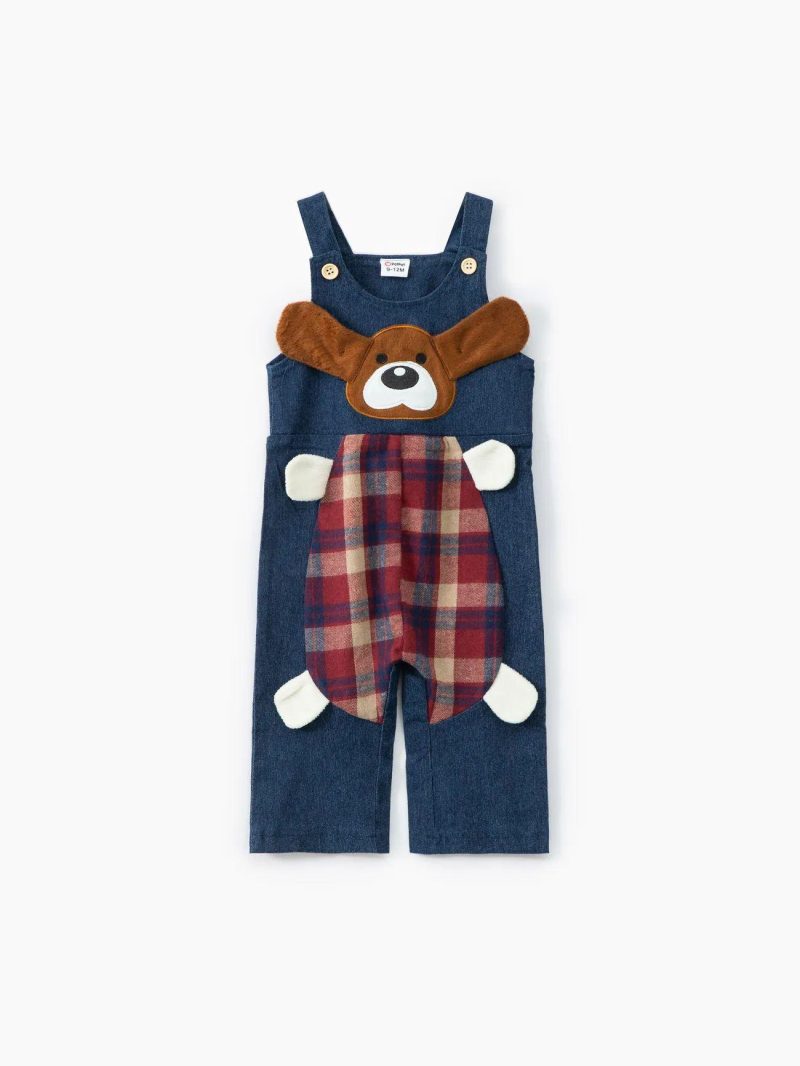 Sets | Baby Girls|Baby Boys 2pcs Baby Red Plaid Long-sleeve Shirt Romper and 100% Cotton Denim Overalls Set Red|Brown