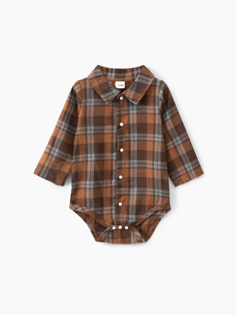 Sets | Baby Girls|Baby Boys 2pcs Baby Red Plaid Long-sleeve Shirt Romper and 100% Cotton Denim Overalls Set Red|Brown