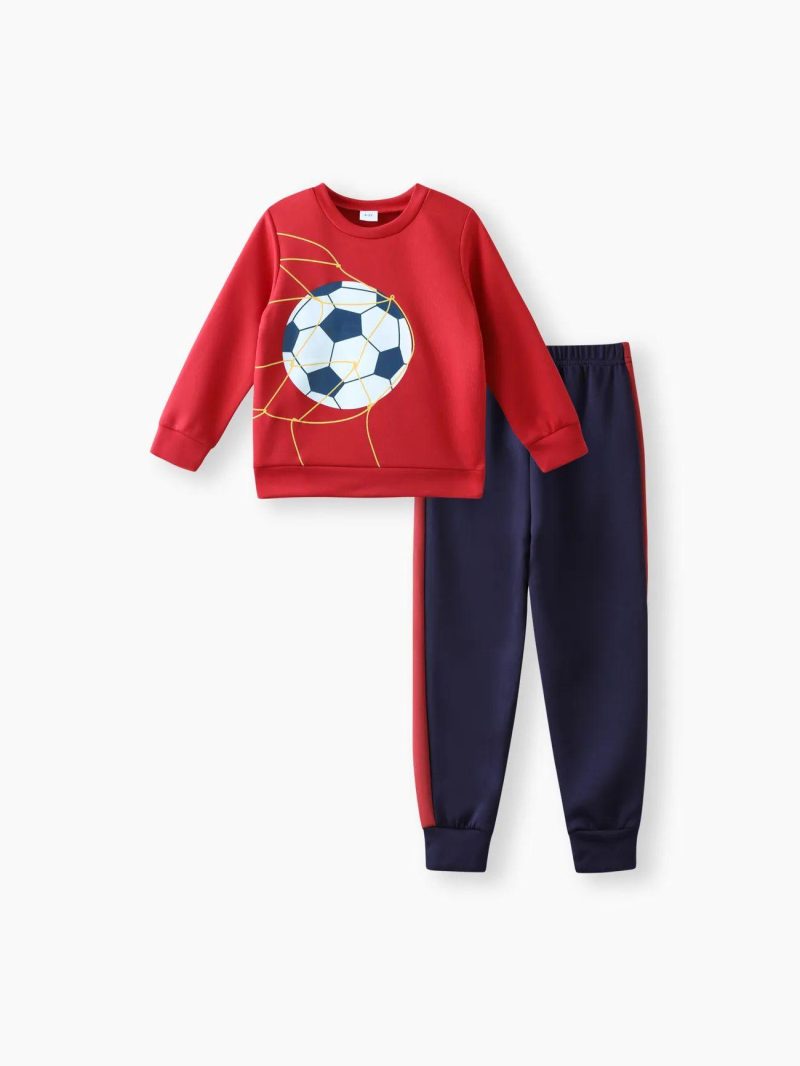 Sets | Boys 2-piece Ball Print Pullover Sweatshirt and Colorblock Pants Set Red|Black