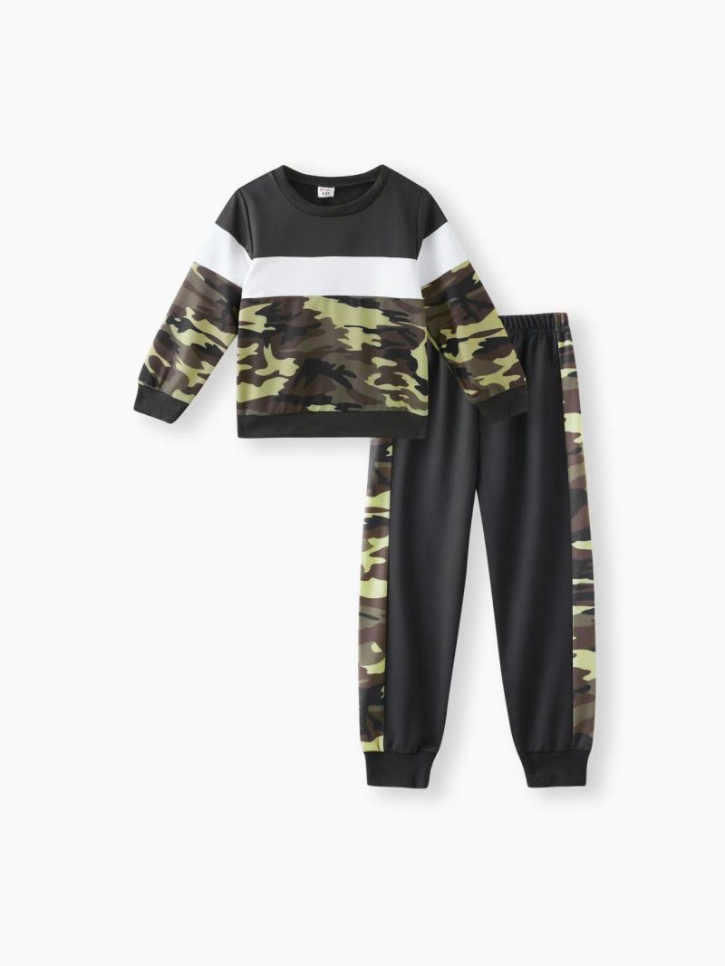 Sets | Boys 2-piece Camouflage Print Colorblock Sweatshirt and Pants Set Black