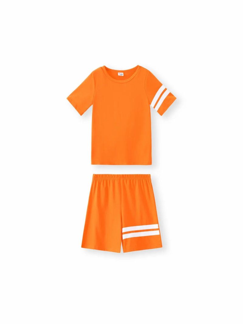 Sets | Boys 2-piece Striped Short-sleeve Tee and Elasticized Shorts Casual Set Orange|Black|Lightgrey