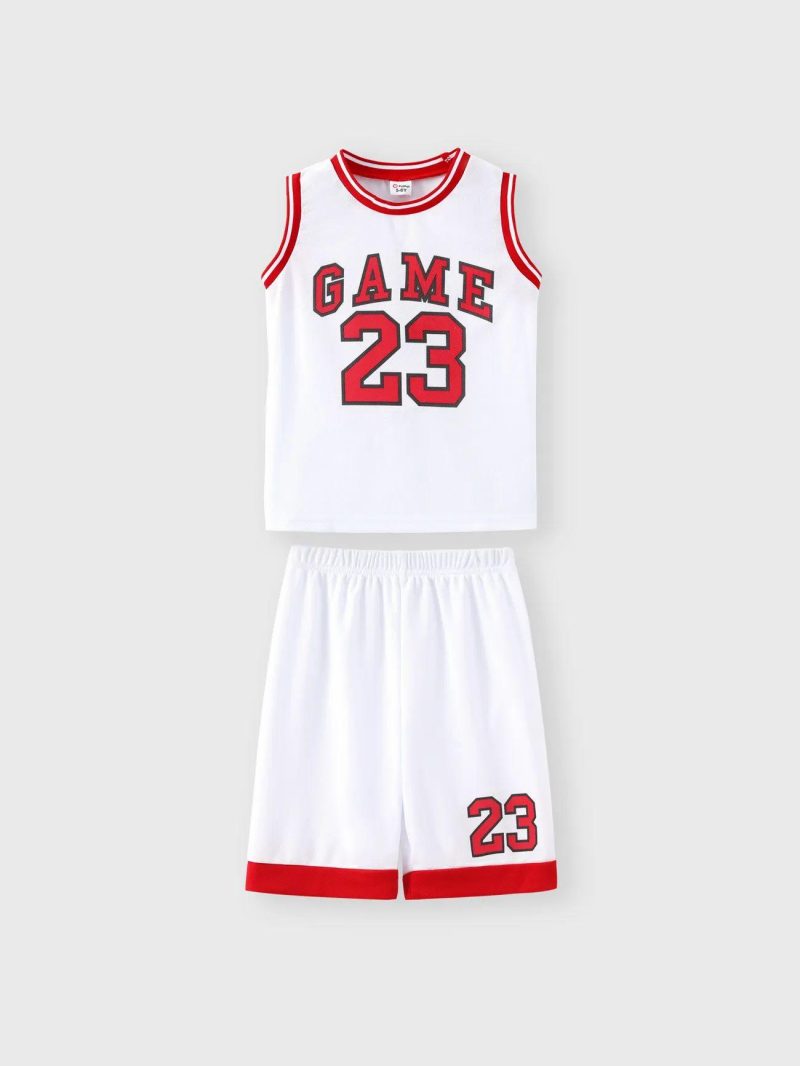 Sets | Boys 2Pcs Letter & Number Print Sports Tank Top and Shorts Set White|Red|Black