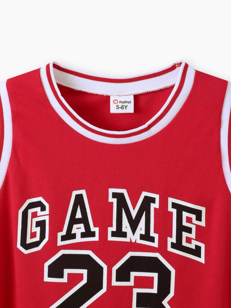 Sets | Boys 2Pcs Letter & Number Print Sports Tank Top and Shorts Set White|Red|Black