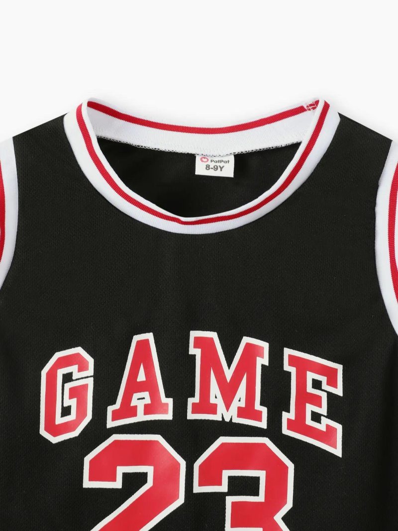 Sets | Boys 2Pcs Letter & Number Print Sports Tank Top and Shorts Set White|Red|Black