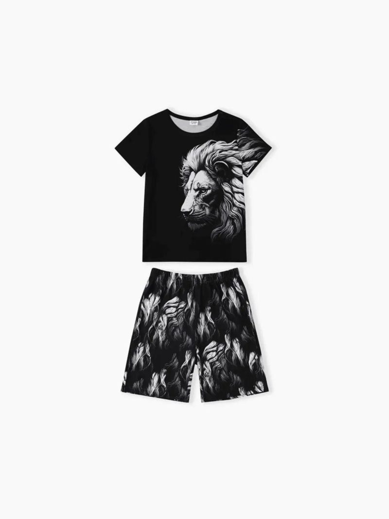 Sets | Boys Animal Pattern Lion 2pcs Avant-garde Suit for Boy, Polyester/Spandex, Regular Kid Suits Black