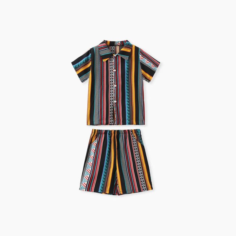 Sets | Boys Colorful Striped Shorts Set for Boys – Bohemia Style Coloredstripes